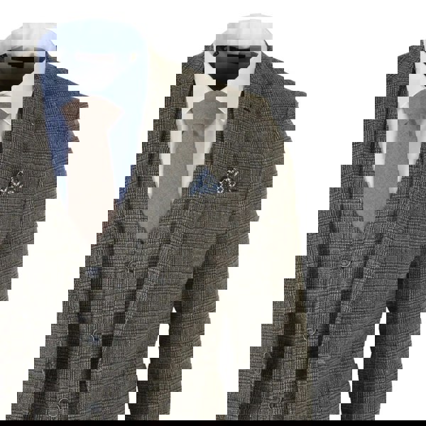 Robert Simon Parker - Men's Tan Brown Classic Check Slim Fit 3 Piece Suit