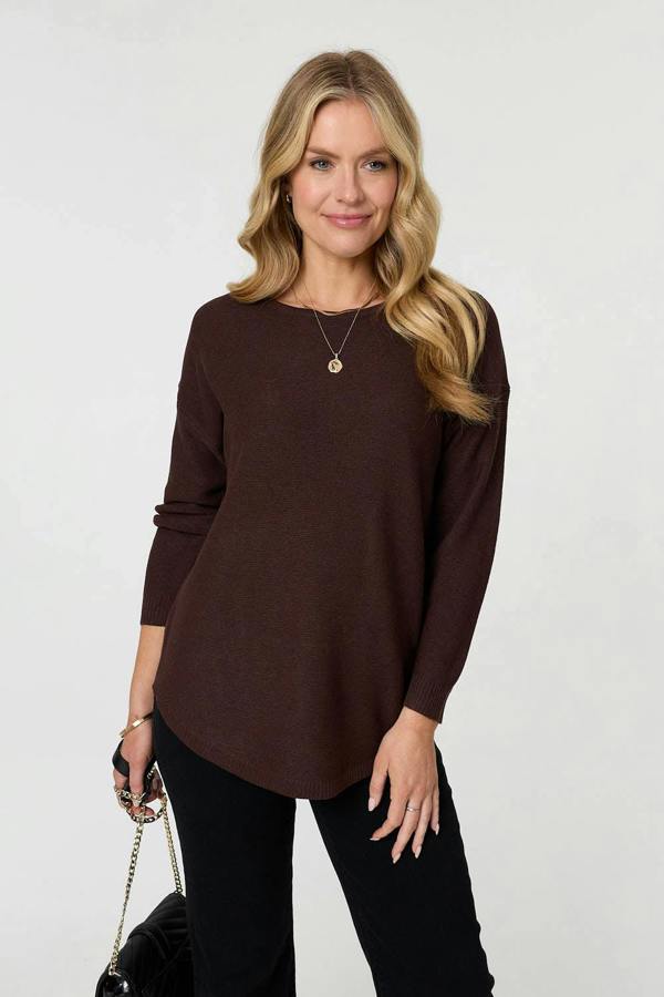 Chocolate | Textured Batwing Long Sleeve Jumper