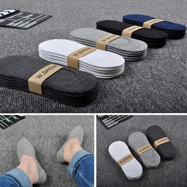 Anyfootwear 5 Pairs Size 4-9 Blue Boat Socks Summer Thin Invisible Cotton Non-Slip Silicone Breathable Pure Color For Men