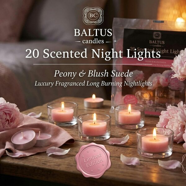 Baltus Peony & Blush Suede Scented Tealight Candles, Pack of 20