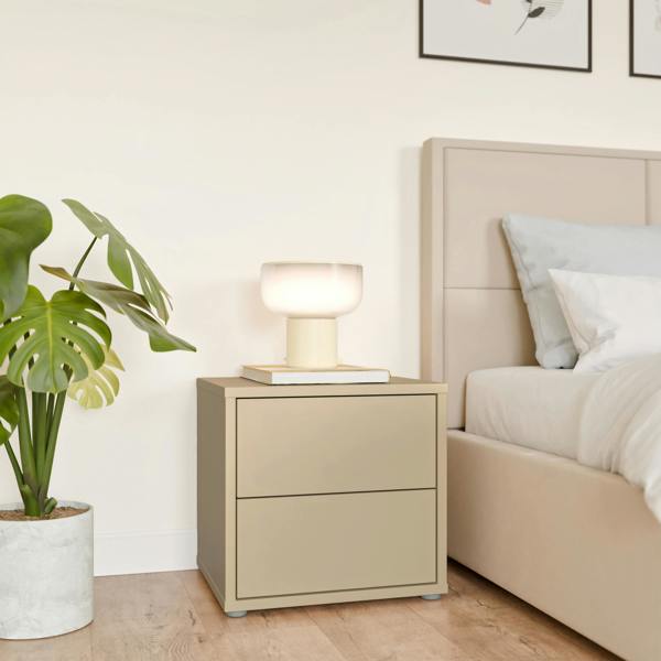 Furniture To Go Alice Springs Low Bedside Cabinet with 2 Drawers Push-to-Open in Butter Yellow