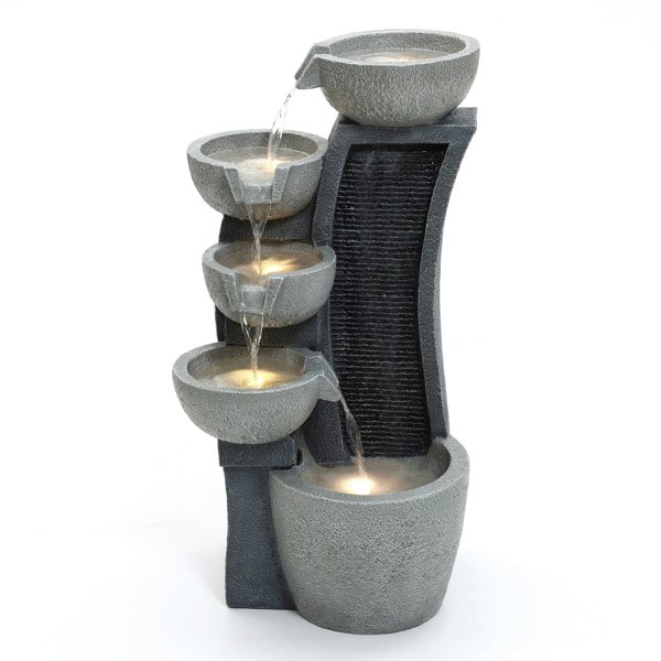LuxenHome Pot Cascading Outdoor Garden Water Feature with LED Lights