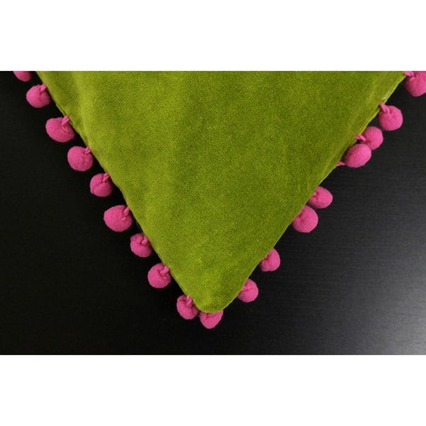 Riva Home Velvet Pompom Cushion Cover - Green/Fuchsia