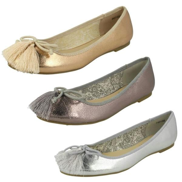 Spot On Ladies Spot On Flat Ballerinas With Tassel Bow Trim