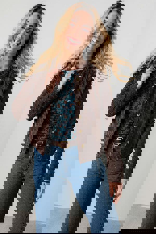 Rene Stretch Jumbo Cord Jacket Chocolate | Lily and Me Clothing