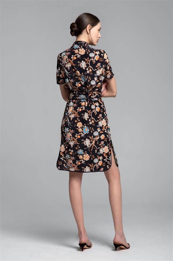 Rumour London Akiko kimono-style silk wrap dress with oriental print in black