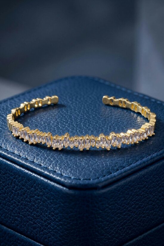 Latelita Baguette Ice Cuff Bangle Gold White
