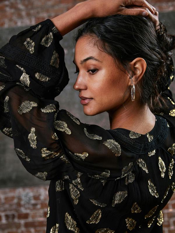 Rose & Nancy Wren Gold Feather Blouse