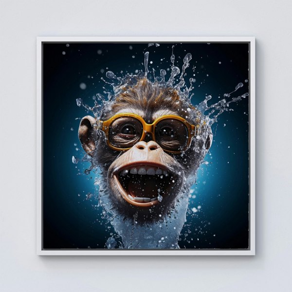 Warren Reed Splash Art Cheeky Chimp Face Framed Canvas