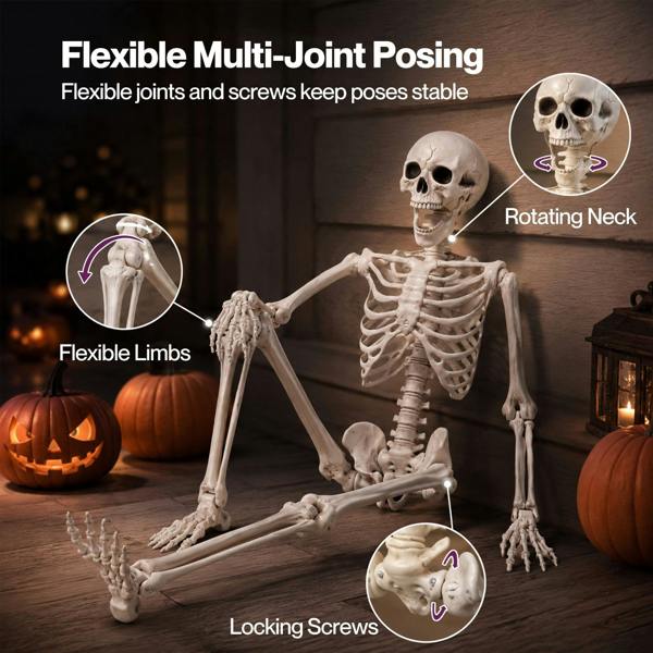 Yezi Halloween Skeleton Life Size Posable Jointed Decoration Haunted House White