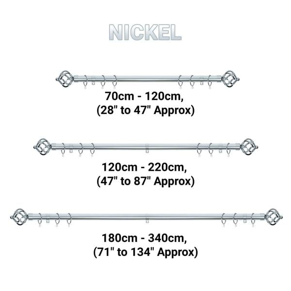 A.Unique Home Twisted Metal Extendable Curtain Pole (25/28mm) (Nickel,70cm - 120cm)