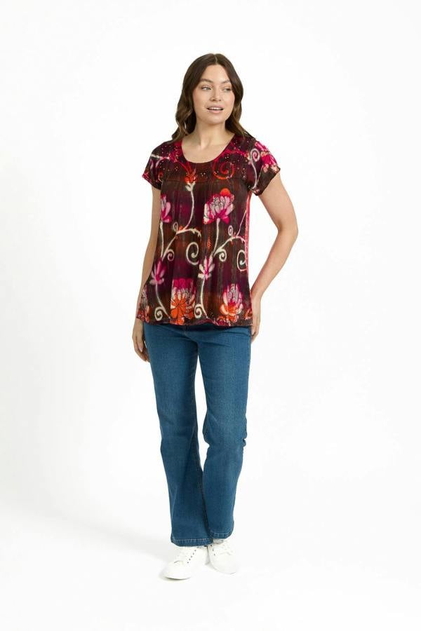 Mudflower Batik Floral Embellished Tie Dye Top