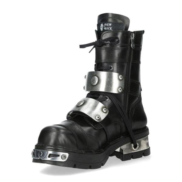New Rock Metallic Black Leather Gothic Punk Rock High Boots - MET048-C9