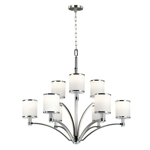 9 Bulb Chandelier Hanging Pendant LIght Satin Nickel/Chrome LED E27 60W Bulb Loops