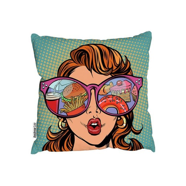 Benjamin Tate Design Woman With Sunglasses. Fast Food And Sweets In The Reflection (Cushion)