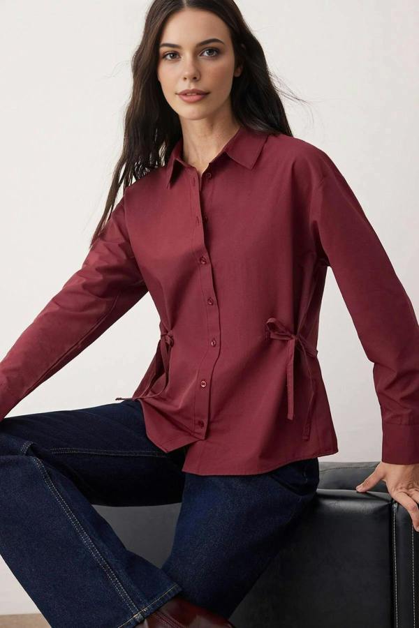 WOVCOR Regular Woven Shirt with Waist Ribbon Detail