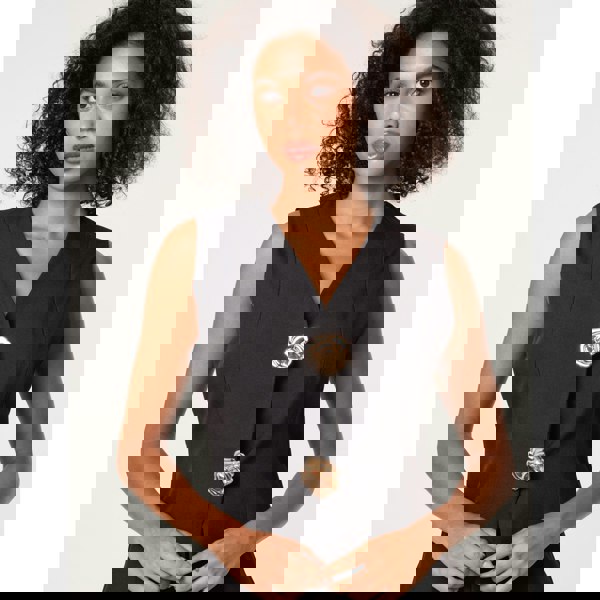 Blue Vanilla Tailored Flower Button Front Sleeveless Vest