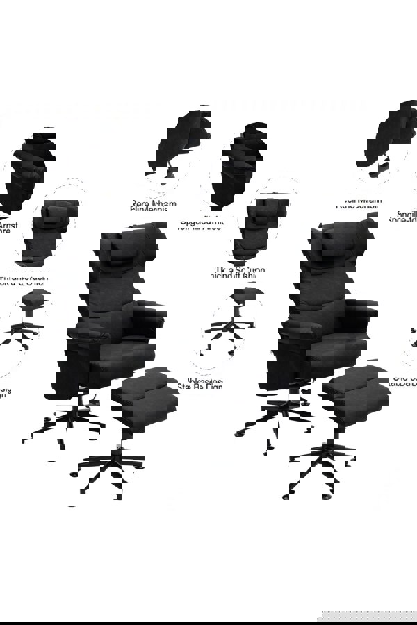 Living and Home Black Faux Leather Swivel Armchair with Footstool