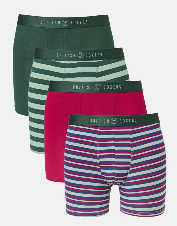 British Boxers Multipack! 4 Pairs of Men's Bamboo Stretch Trunks – Forest Berry