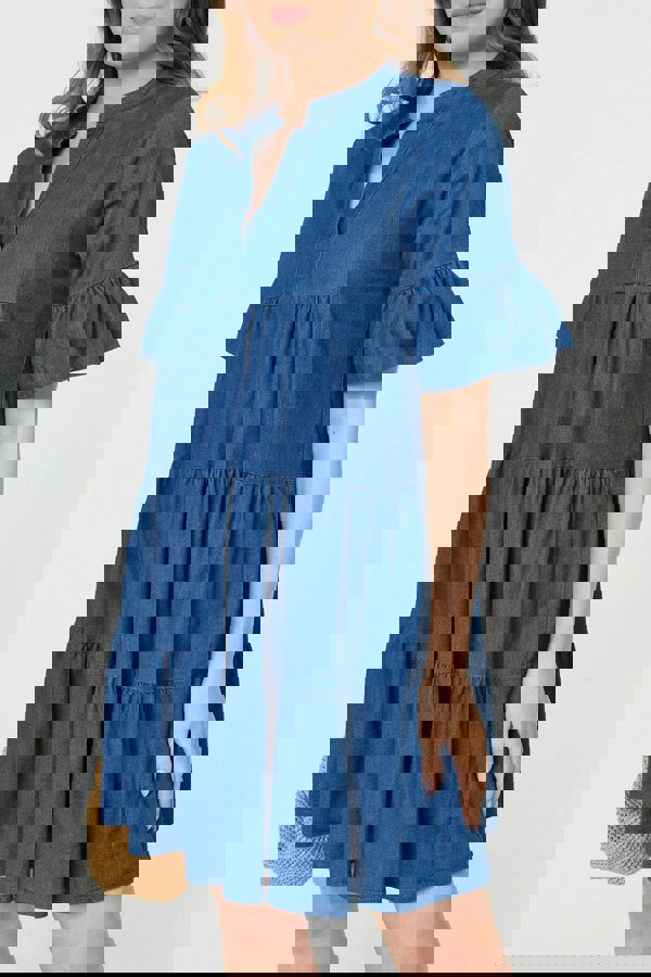 Blue | Flared 1/2 Sleeve Tiered Midi Dress