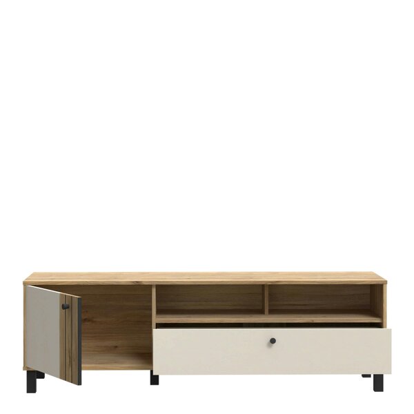 Wyld Haus Oslo Industrial Cream and Oak TV Unit with 2 Doors 1 Drawer