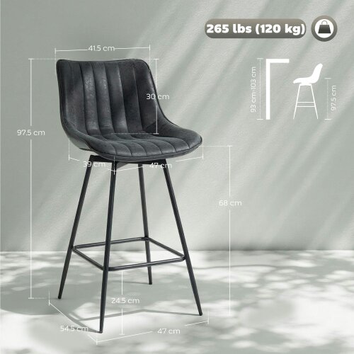 Wyld Haus Lono Set Of 2 Black Faux Leather Swivel Counter Stools