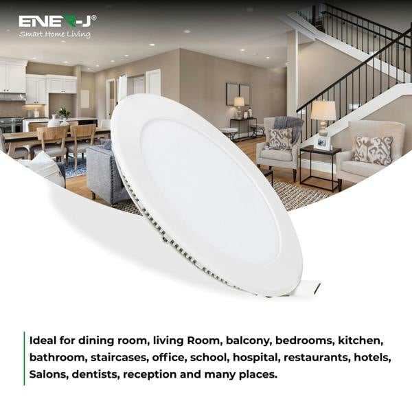 ENER-J 6W Recessed Round LED Mini Panel Downlight, 120mm Diameter, 105mm Hole Size, 2 Years Warranty, 20000 Hours Long life | Pack of 4 - 6000K