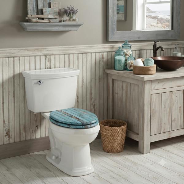 RTS Blue Rustic Wood MDF Soft Close Toilet Seat