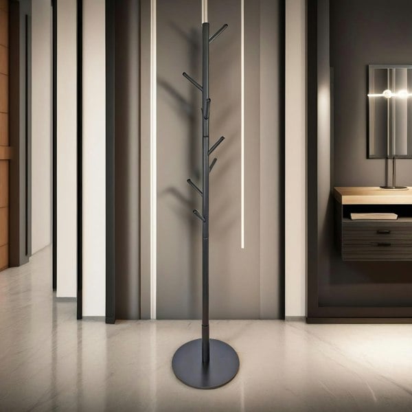 Rafaelo Mobilia Wooden Coat Stand With 8 Hooks Black With Round Base