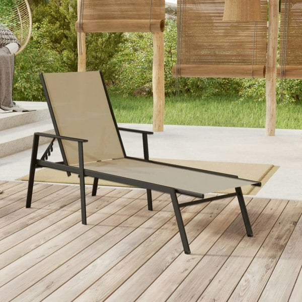 Berkfield Sun Lounger Steel and Textilene Fabric Cream