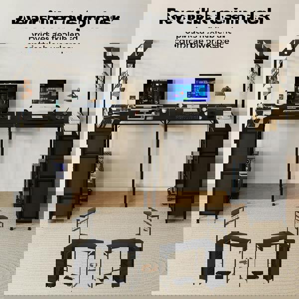 Levede L-Shaped Gaming Desk Office Computer Table with Power Socket LED Drawers