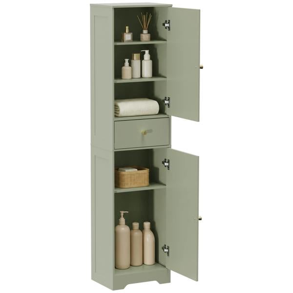 HOMCOM Tall Bathroom Storage Cabinet with Arch Doors and Drawer Light Green