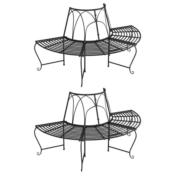 Berkfield Half Round Tree Bench 2 pcs �_�”�_159 cm Black Steel