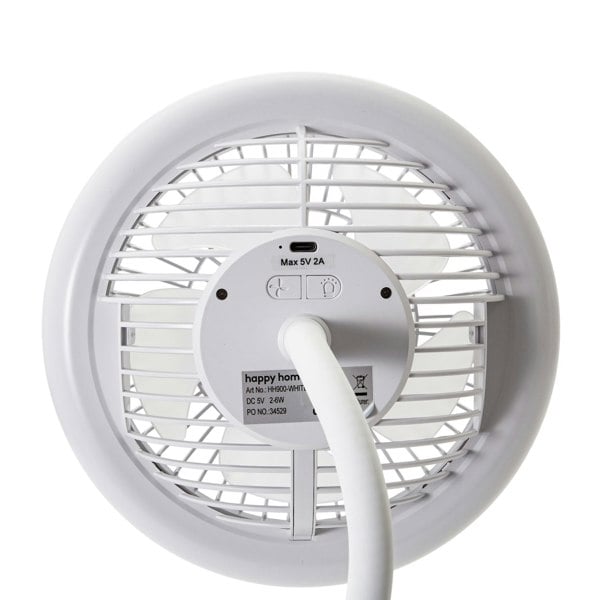 White Rechargeable 3 Speed Clip-On Fan with LED Dimmable Ring Light Image 4