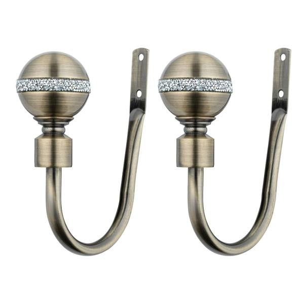 A.Unique Home Pair of Diamante Ball Metal Holdbacks (Pair of Holdbacks) - Antique Brass