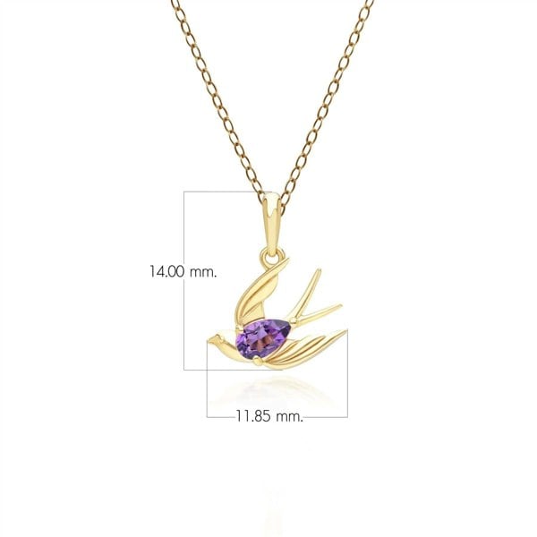 253P340803925 ECFEW™ Creator Amethyst Hummingbird Pendant Necklace in Gold Plated Sterling Silver Dimensions