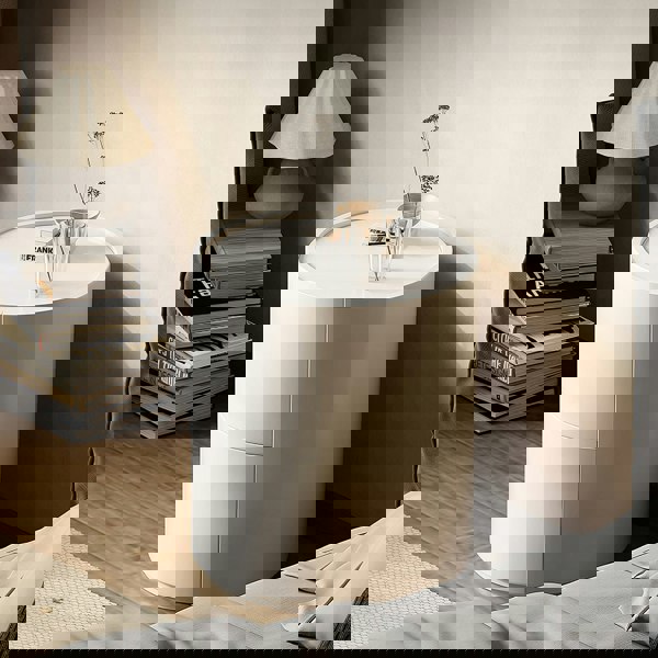 Farooq Round Bedside Table, White-Weilai Concept