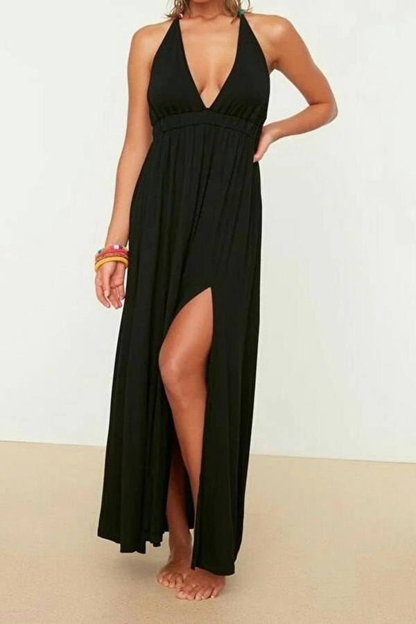 WOVCOR Knitted Maxi Beach Dress with Slit