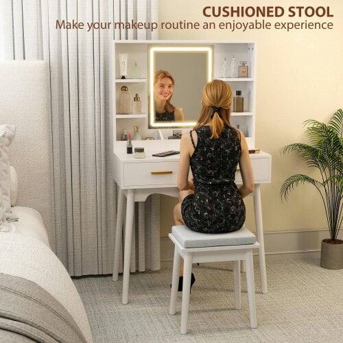 Wyld Haus Dididi White Elegant Dressing Table With LED Mirror