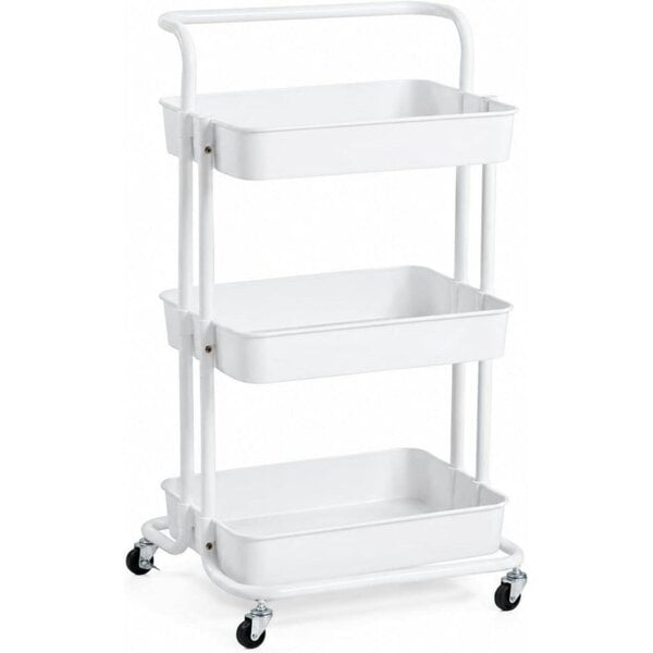 Dyzi 3 Tier Rolling Storage Trolley Utility Organiser with Wheels White