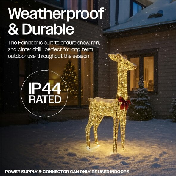 Scotts of Stow Xmas Haus 108CM Gold Rattan LED Christmas Festive Deer