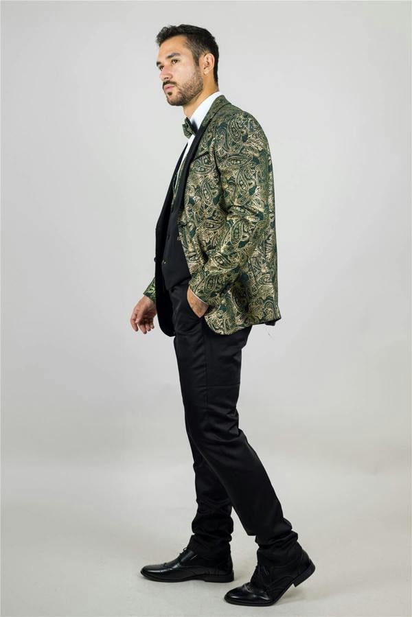 Infinity Leather Men's 4 Piece Green Paisley Wedding Suit Tailor Fit