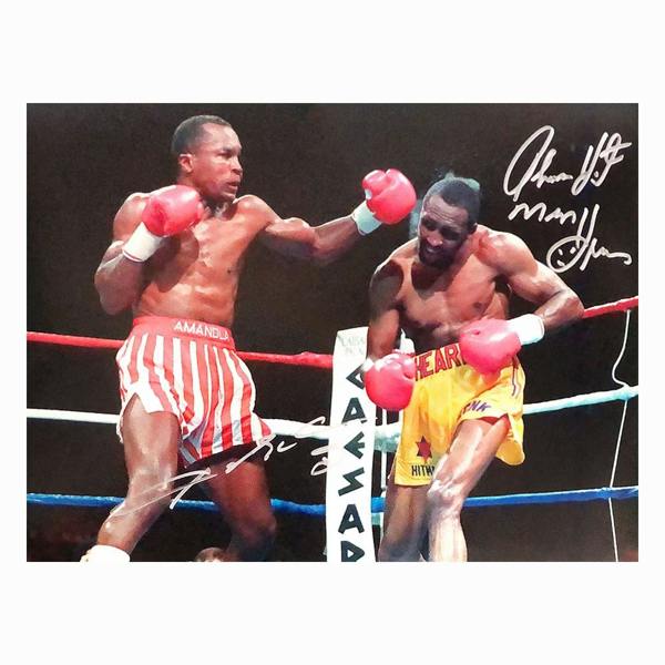 Sugar Ray Leonard & Thomas Hearns dual signed photo — Unframed