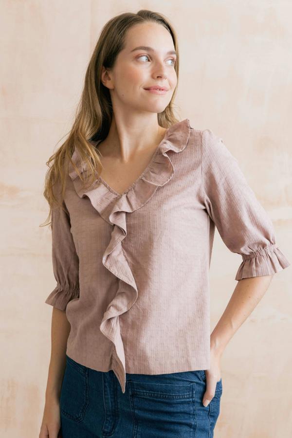 Lily & Me May Embroidered Cotton Frill Blouse Soft Pink