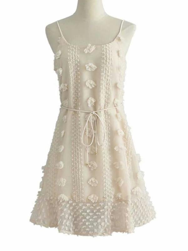 FS Collection Strappy Mini Dress With Flower Appliques In Cream