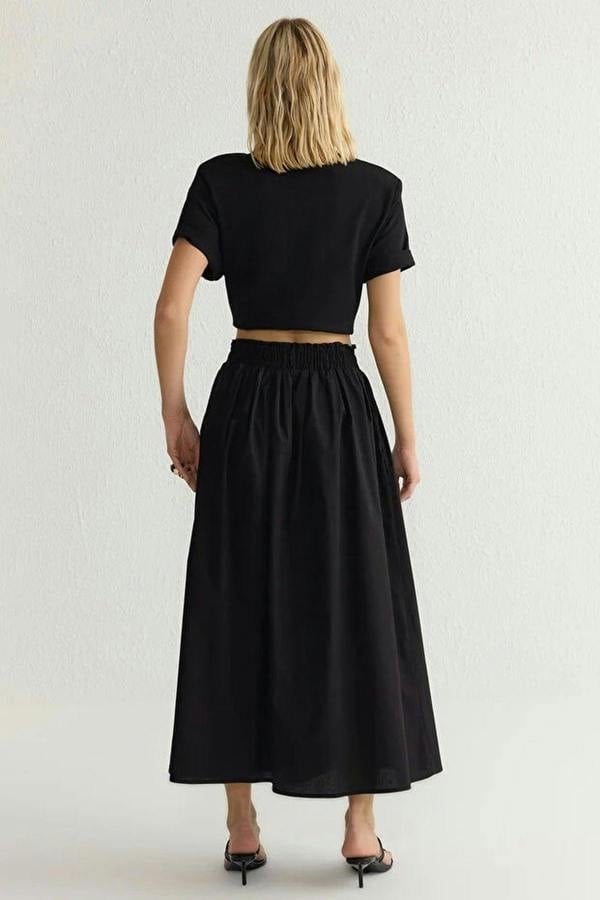 WOVCOR Flared Maxi Elastic Waist Woven Skirt