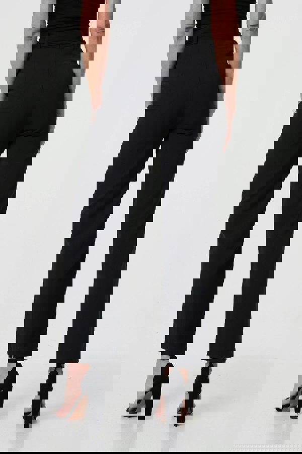 Black | Tie Front High Waist Straight Trousers
