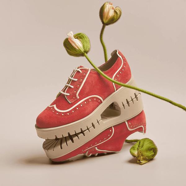 Embassy London Artisan - Red & Cream - Women's leather lace-up shoe with brogue detailing