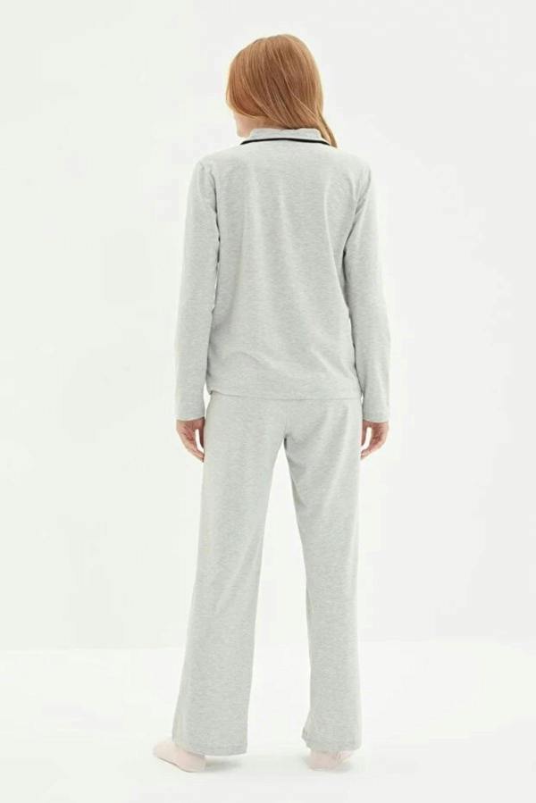 WOVCOR 2-Piece Knit Pajama Set with Piping and Pocket Detail