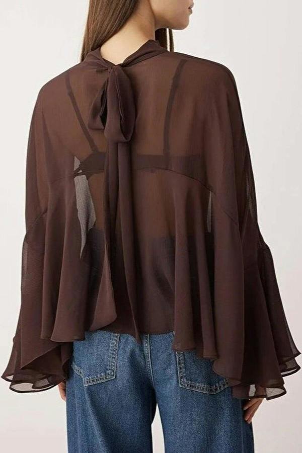 WOVCOR Unlined Boho Woven Blouse with Ruffles